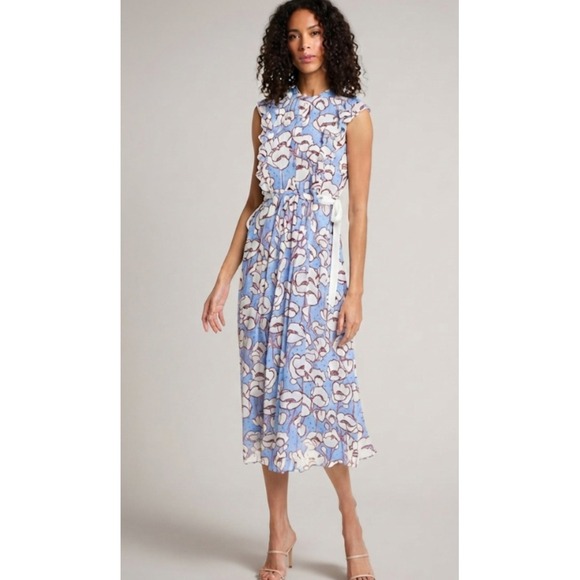 Ted Baker Dresses & Skirts - Ted Baker London Tindraa Blue Floral Poppy Ruffle Maxi Dress Size 2 US 6